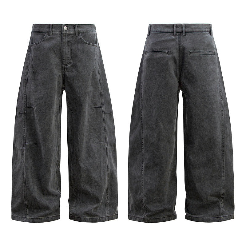 Vintage Washed Cleanfit Wide-Leg Denim Pants with Curved Cut