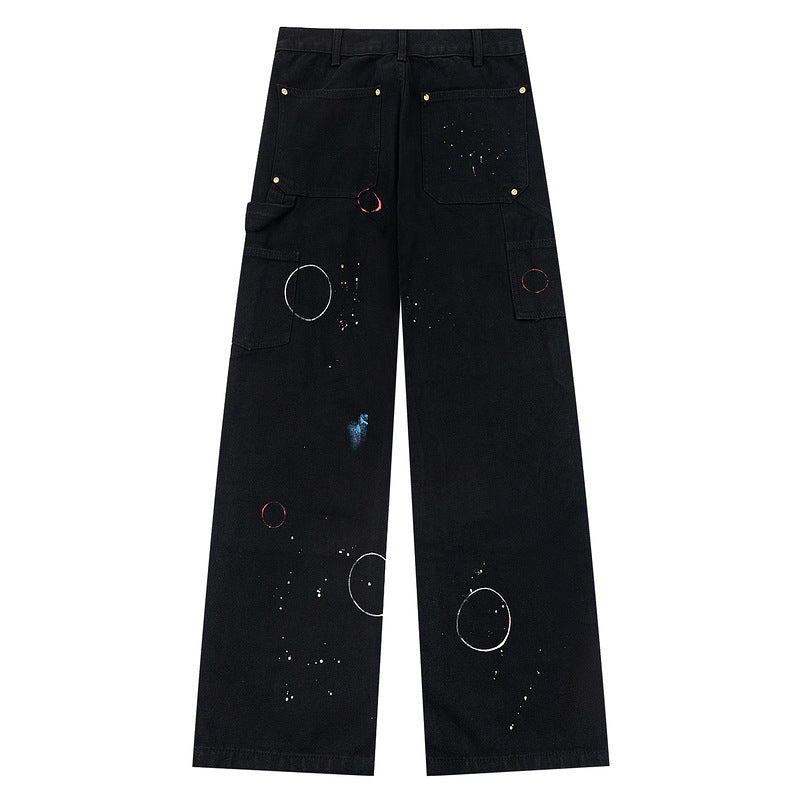 Washed Paint-Splatter Vintage Straight Jeans