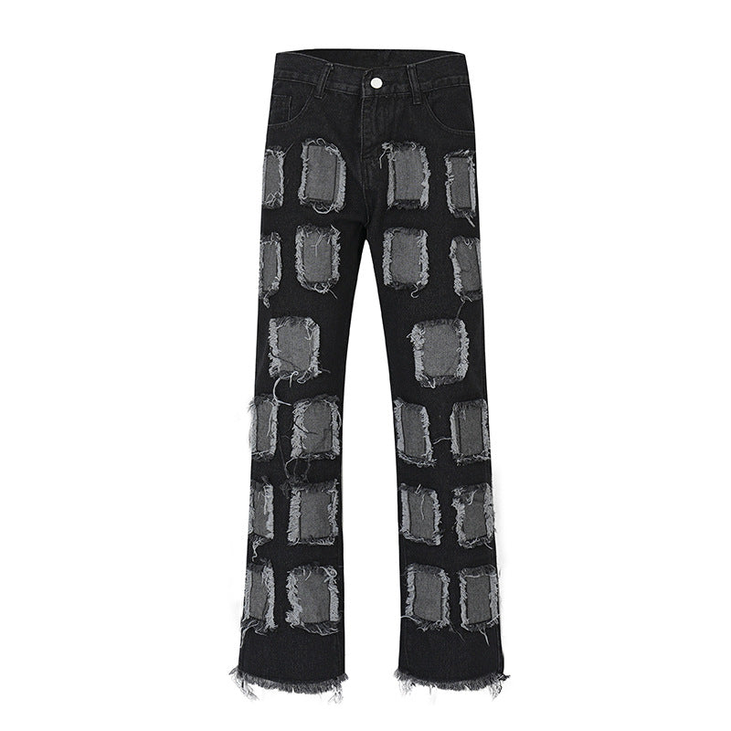 American Workwear Patched Washed Straight Jeans