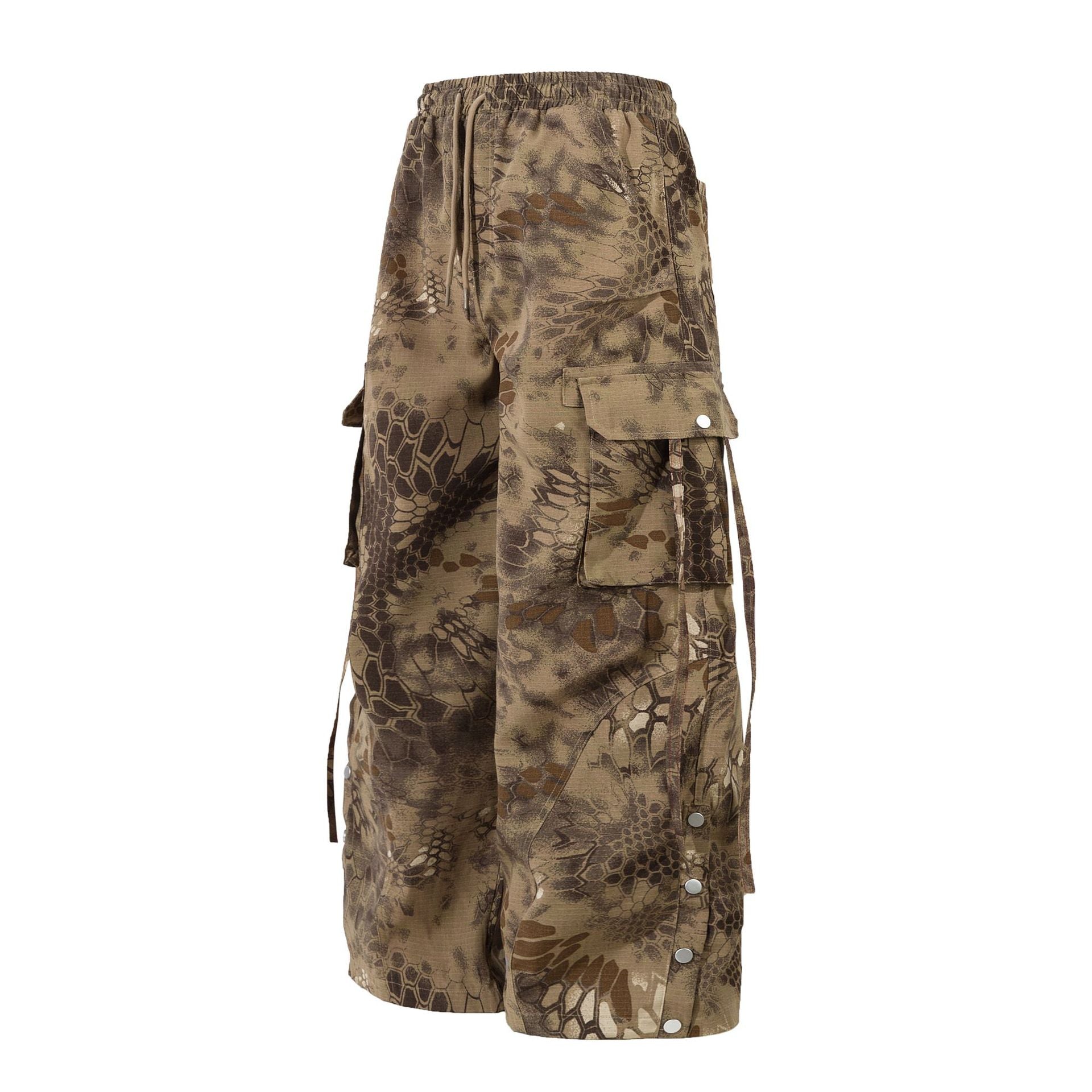 Retro Camo Snake-Print Multi-Pocket Cargo Pants