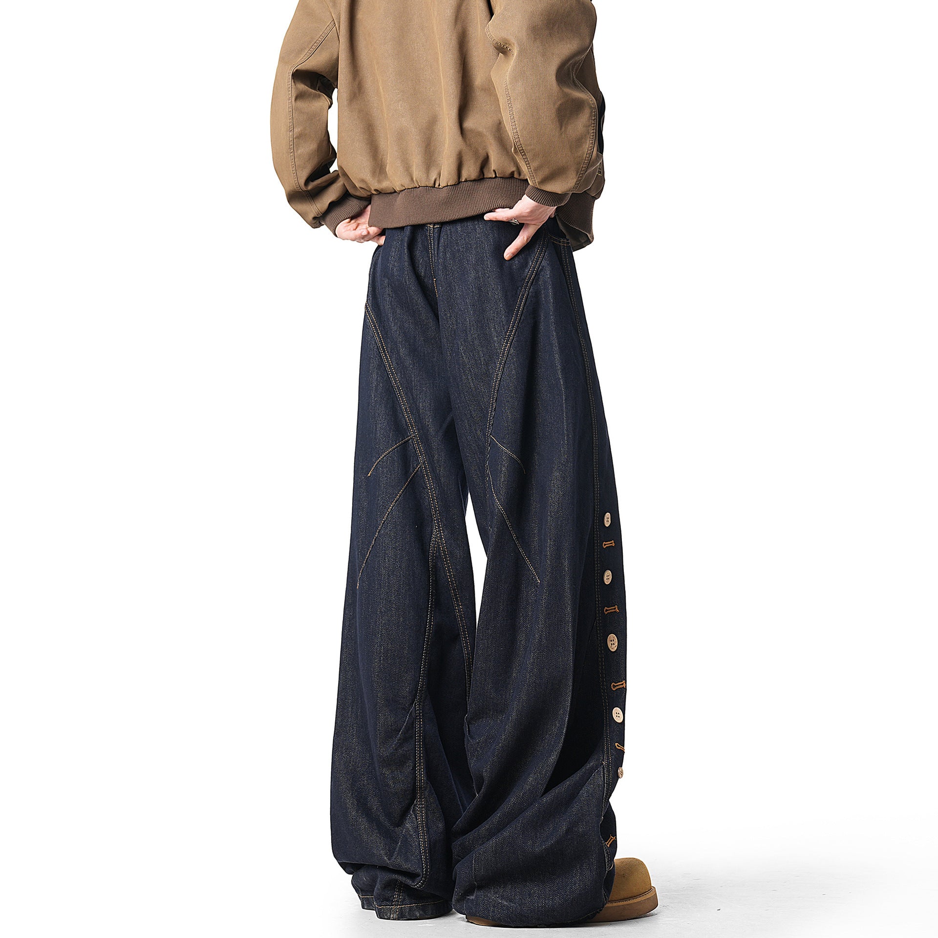 High Street Buttoned Wide-Leg Denim Pants