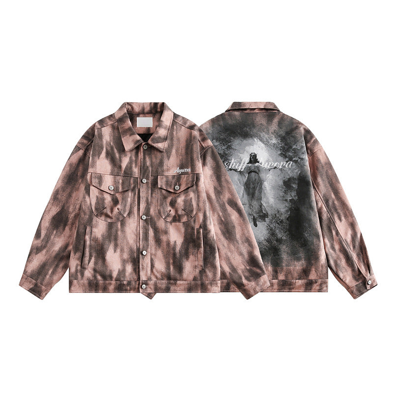 Vintage Loose Fit Tie-Dye Denim Jacket