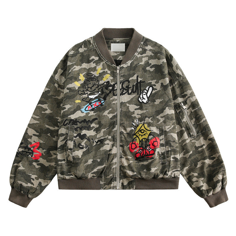 Retro Camouflage Graffiti Jacket – Hip-Hop Streetwear Style