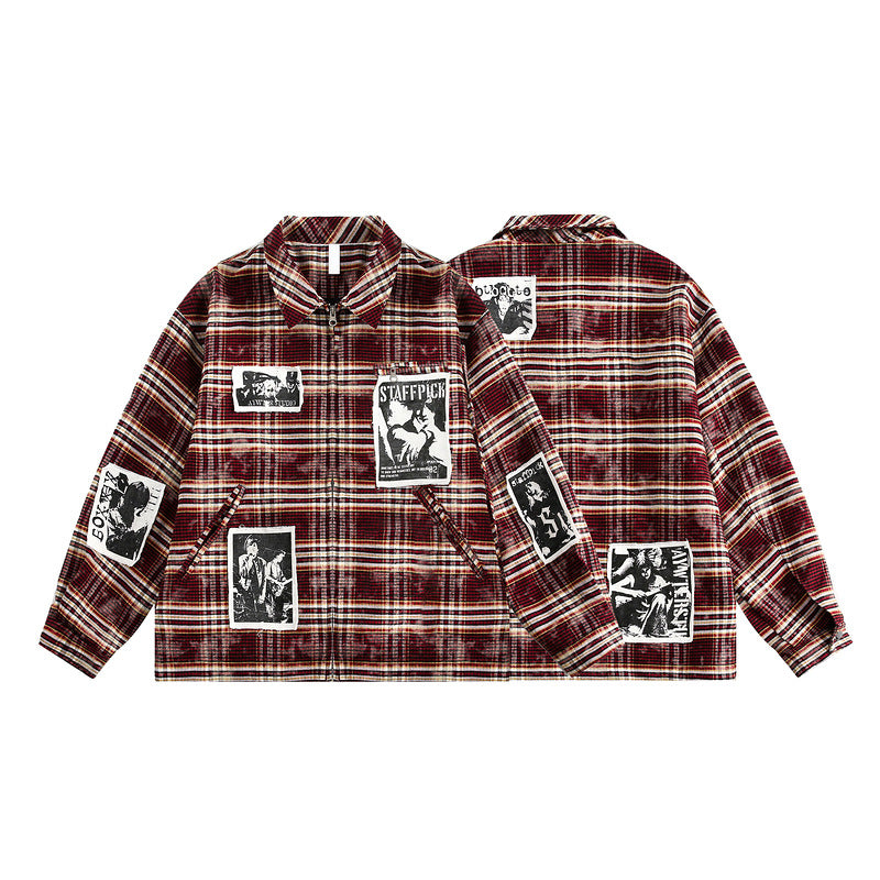 Vintage Illustration Plaid Jacket