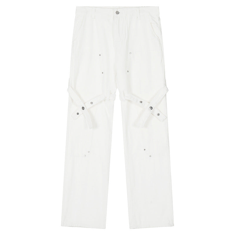 High-Waisted Straight-Leg Jeans with Rivet Detail