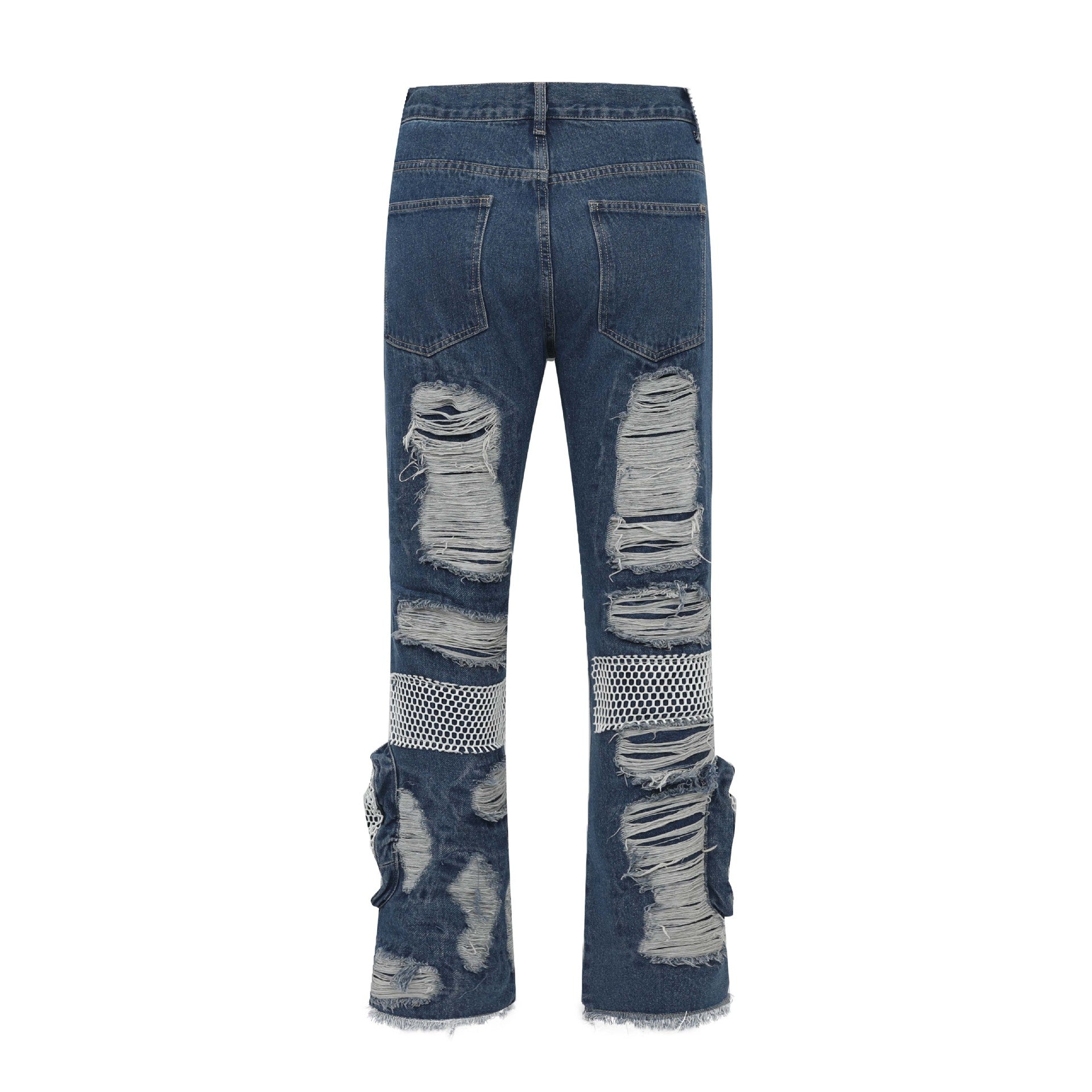 Retro Patch Mesh Destroyed Whiskered Wide-Leg Jeans