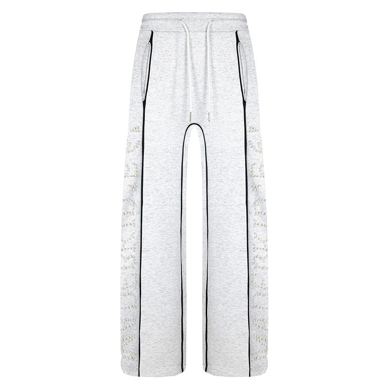 Vintage Letter Beaded Straight-Leg Pants