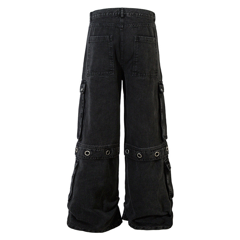 Streetwear Washed Loose Wide-Leg Denim Pants with Draped Silhouette