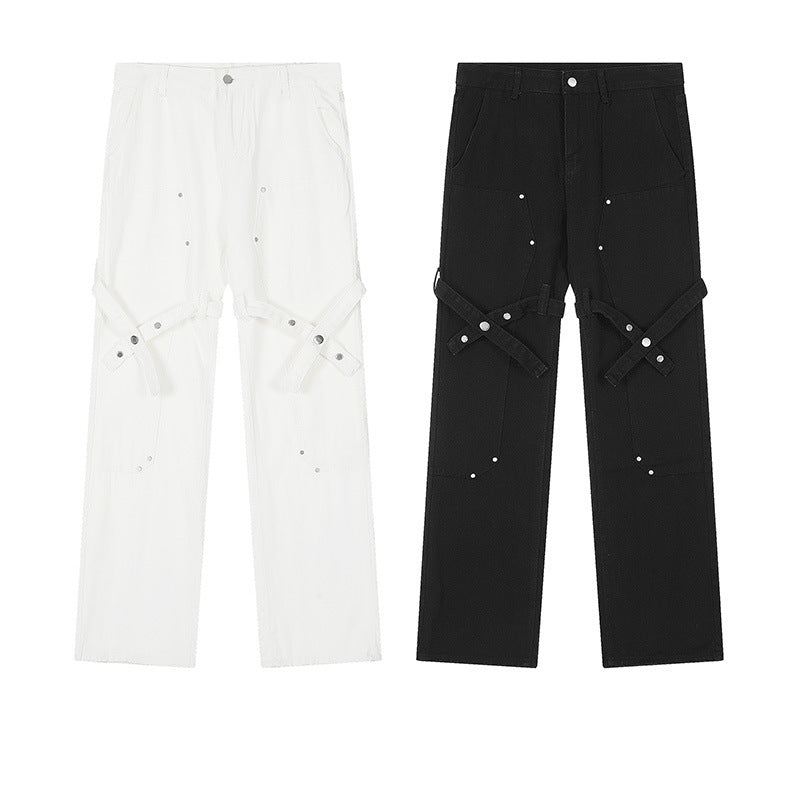 High-Waisted Straight-Leg Jeans with Rivet Detail