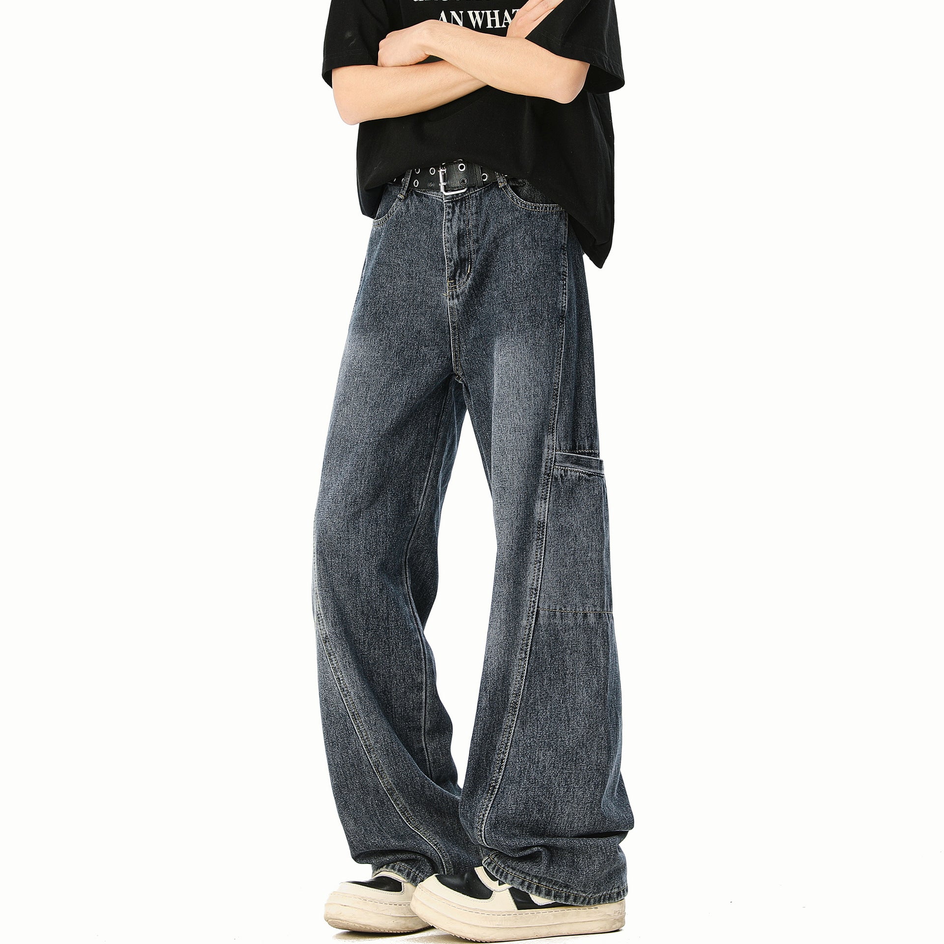 Retro Utility Wide-Leg Denim Pants – Straight Fit Workwear Jeans