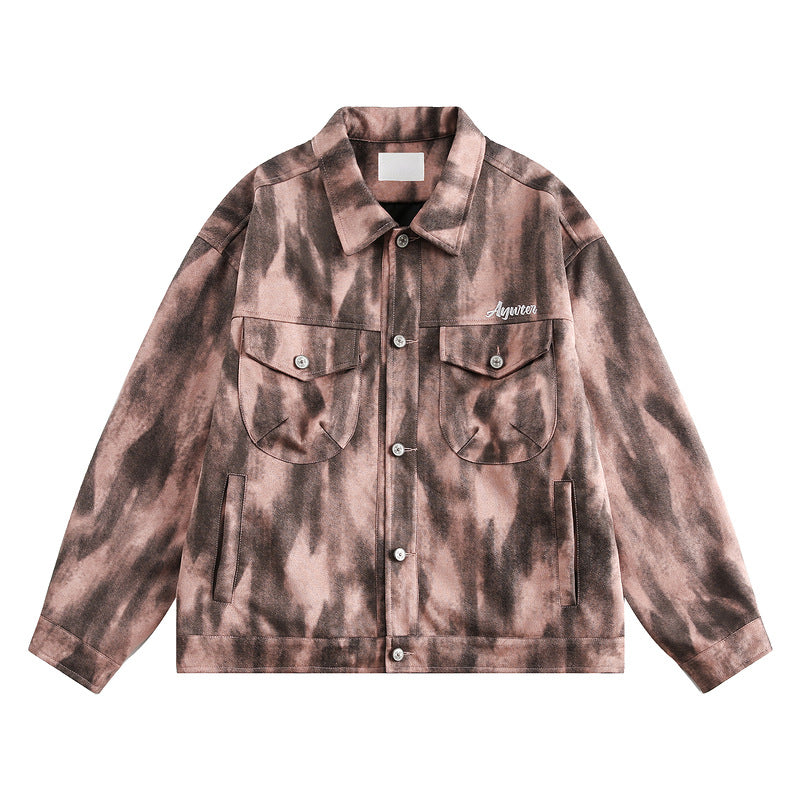 Vintage Loose Fit Tie-Dye Denim Jacket