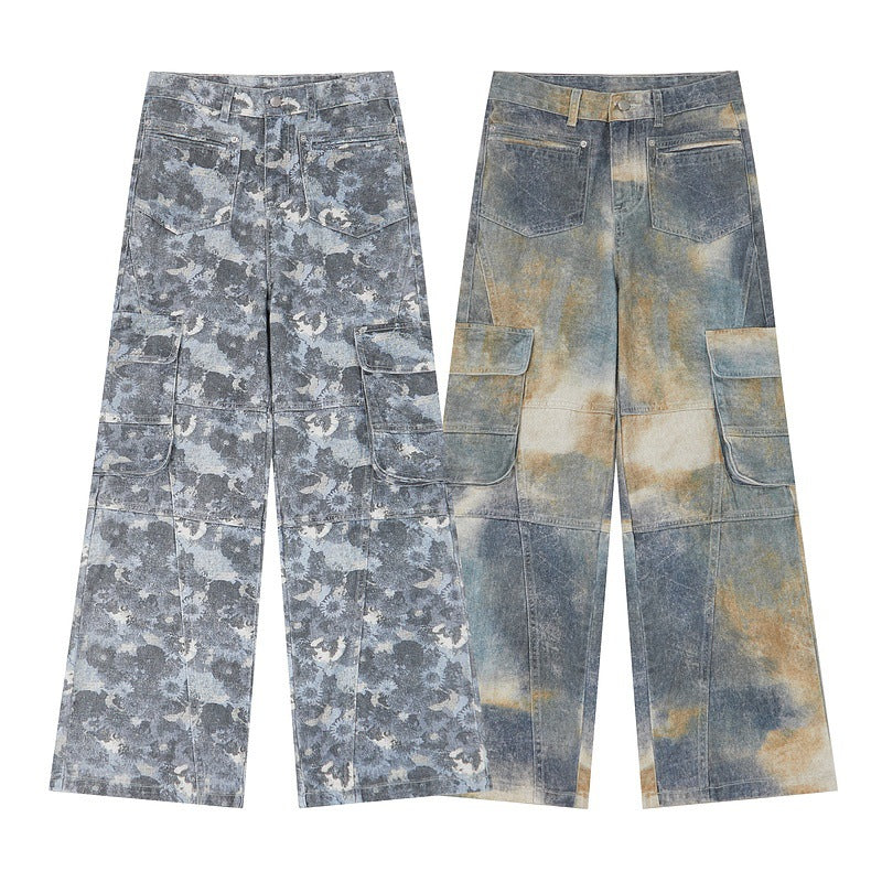 Washed Cargo Denim Pants in Wasteland Style with Relaxed Fit