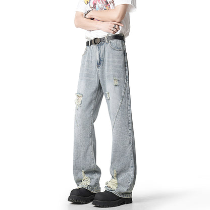 Vintage Ripped Flared Straight-Leg Denim Pants