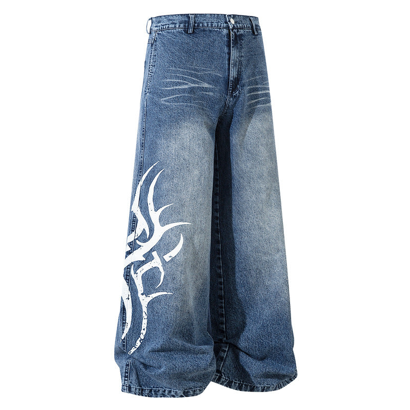 Mid-Rise Totem Print Wide-Leg Jeans