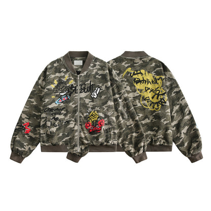Retro Camouflage Graffiti Jacket – Hip-Hop Streetwear Style
