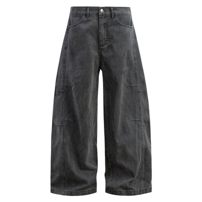 Vintage Washed Cleanfit Wide-Leg Denim Pants with Curved Cut