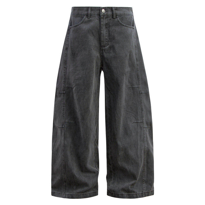 Vintage Washed Cleanfit Wide-Leg Denim Pants with Curved Cut