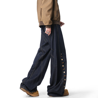 High Street Buttoned Wide-Leg Denim Pants
