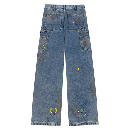 Vintage Graffiti Loose Straight-Leg Mid-Rise Jeans