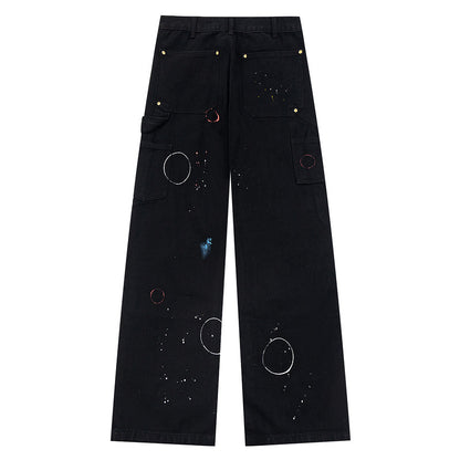 Washed Paint-Splatter Vintage Straight Jeans