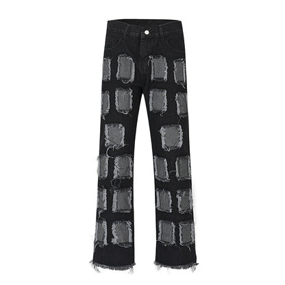American Workwear Patched Washed Straight Jeans