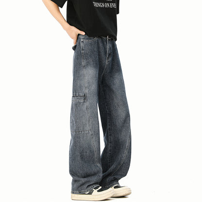Retro Utility Wide-Leg Denim Pants – Straight Fit Workwear Jeans