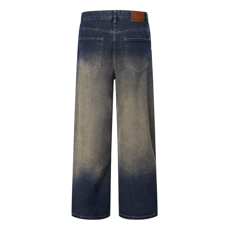 Vintage Gradient Washed Loose Wide-Leg Denim Pants