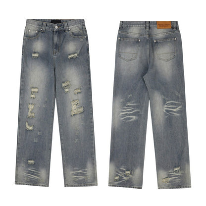 Original Vintage Washed Ripped Wide-Leg Jeans – American Wasteland Style
