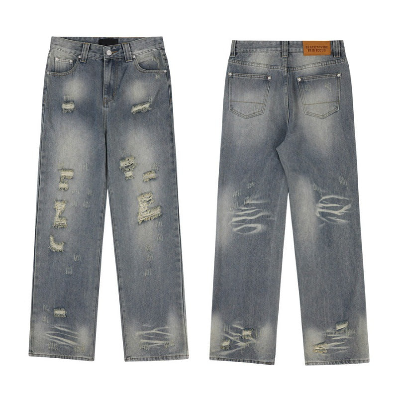 Original Vintage Washed Ripped Wide-Leg Jeans – American Wasteland Style