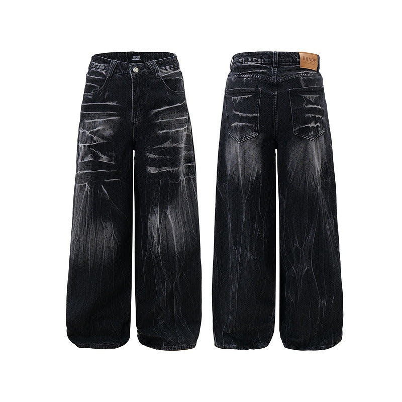 Vintage Lightning Washed Baggy Wide-Leg Jeans