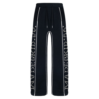 Vintage Letter Beaded Straight-Leg Pants
