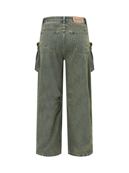 Vintage Loose Multi-Pocket Washed Workwear Jeans