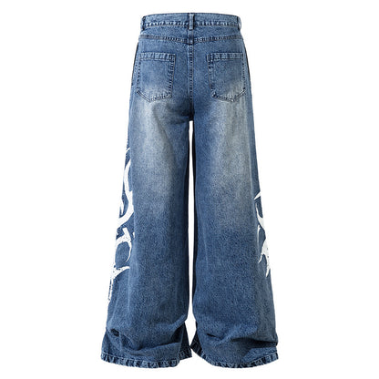 Mid-Rise Totem Print Wide-Leg Jeans