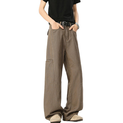 Retro Utility Wide-Leg Denim Pants – Straight Fit Workwear Jeans