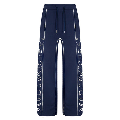 Vintage Letter Beaded Straight-Leg Pants