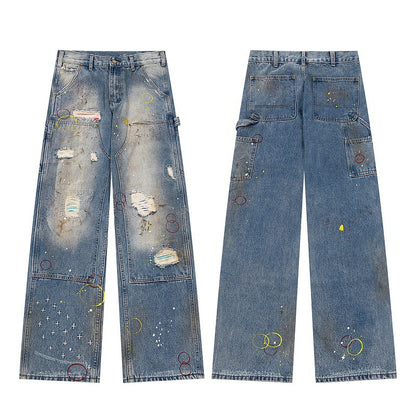 Vintage Graffiti Loose Straight-Leg Mid-Rise Jeans