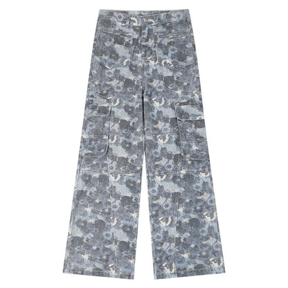 Washed Cargo Denim Pants in Wasteland Style with Relaxed Fit