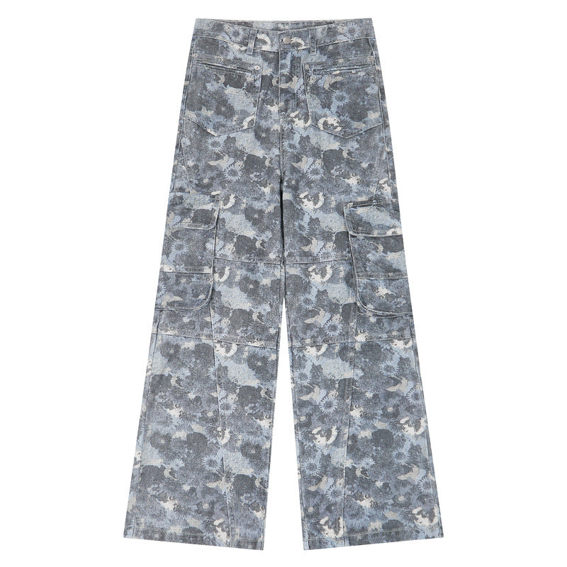 Washed Cargo Denim Pants in Wasteland Style with Relaxed Fit