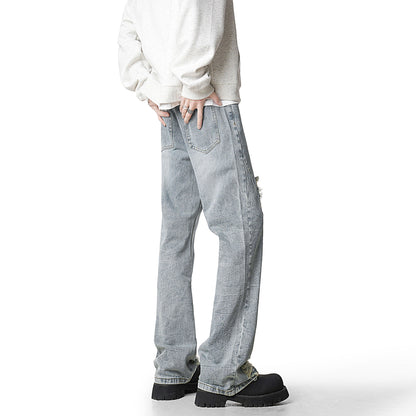 Vintage Ripped Flared Straight-Leg Denim Pants