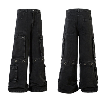 Streetwear Washed Loose Wide-Leg Denim Pants with Draped Silhouette