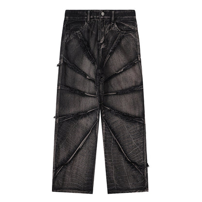 Heavy Washed Flared Jeans with Raw Hem and Stone Finish