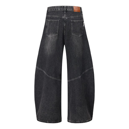 Vintage Curved-Cut Wide-Leg Denim Jeans