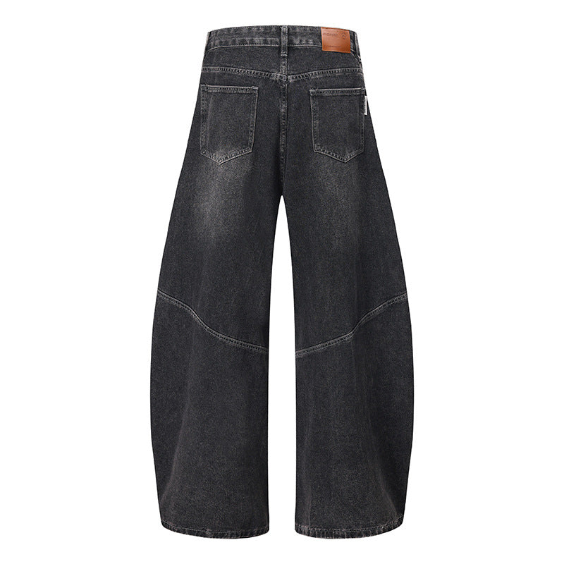 Vintage Curved-Cut Wide-Leg Denim Jeans