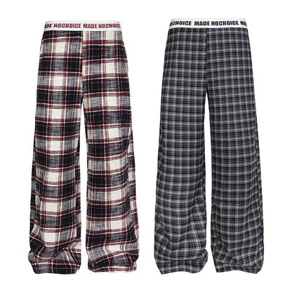 Vintage Plaid Loose-Fit Straight-Leg Dance Pants