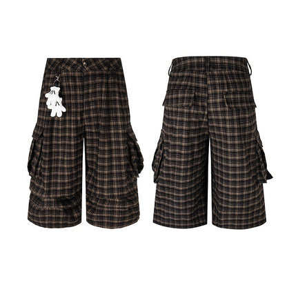 Vintage Plaid Wide-Leg Shorts with Claw Detail