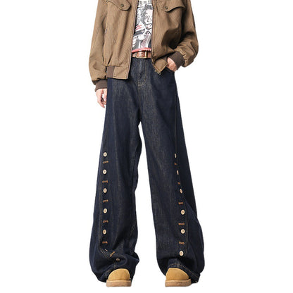 High Street Buttoned Wide-Leg Denim Pants