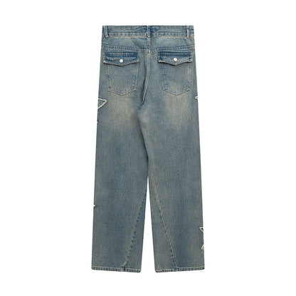 Retro Hip-Hop Varsity Star Patchwork Jeans
