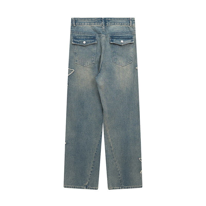 Retro Hip-Hop Varsity Star Patchwork Jeans