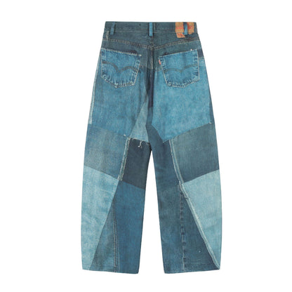 High-Street Printed Patchwork Washed Dragging Jeans