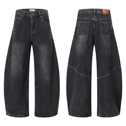 Vintage Curved-Cut Wide-Leg Denim Jeans